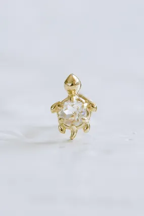 14K Real Gold Minimalist Solitaire Cz Baby Turtle Forward Helix Cartilage Tragus Inner Conch Ear Stud Post Internally Threaded Earring Labret Jewelry