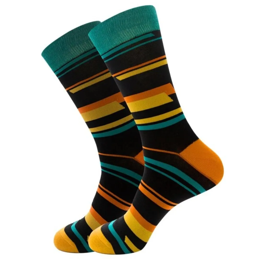 Black Yellow Orange Geometric Pattern Socks (Adult Large - Men's Shoe Sizes 8-12)