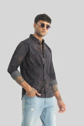 Cesare Charcoal Grey Abstract Corduroy Shirt