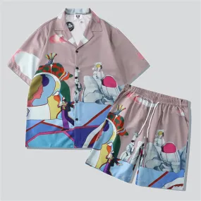 Colourful Character Abstract Print Vintage Short Sets