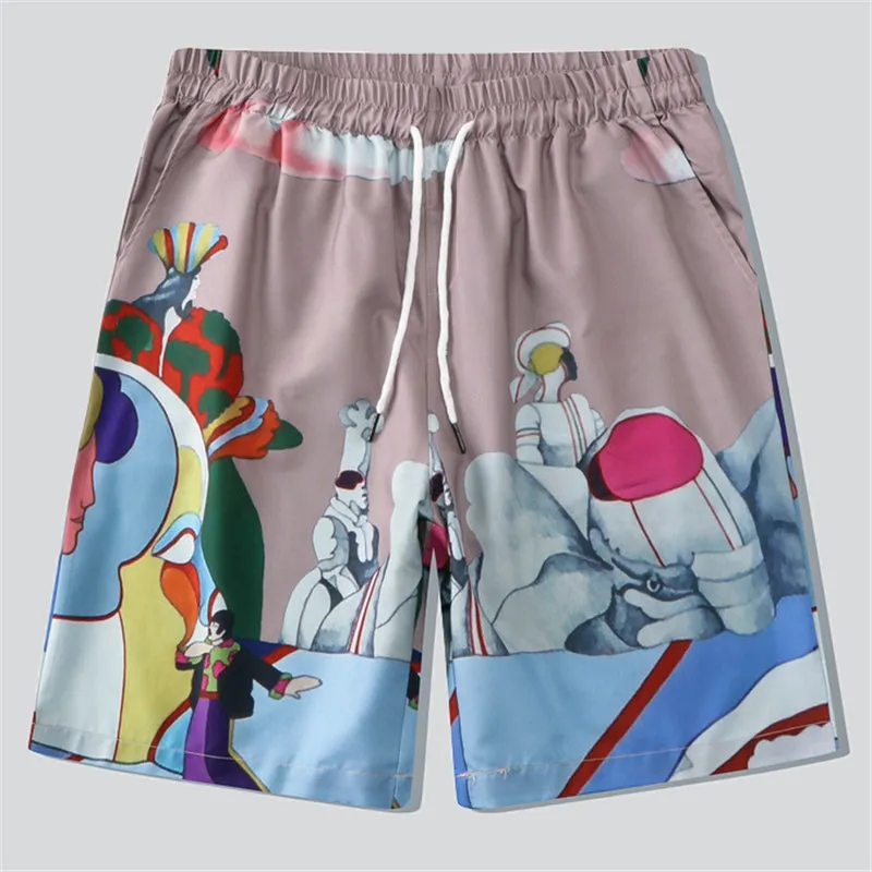 Colourful Character Abstract Print Vintage Short Sets