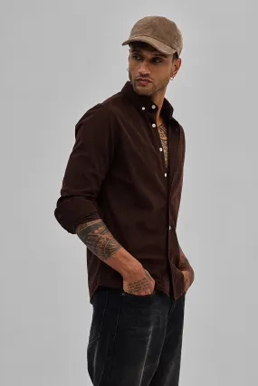 Dark Brown Slim Fit Corduroy Shirt