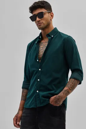 Dark Green Slim Fit Corduroy Shirt