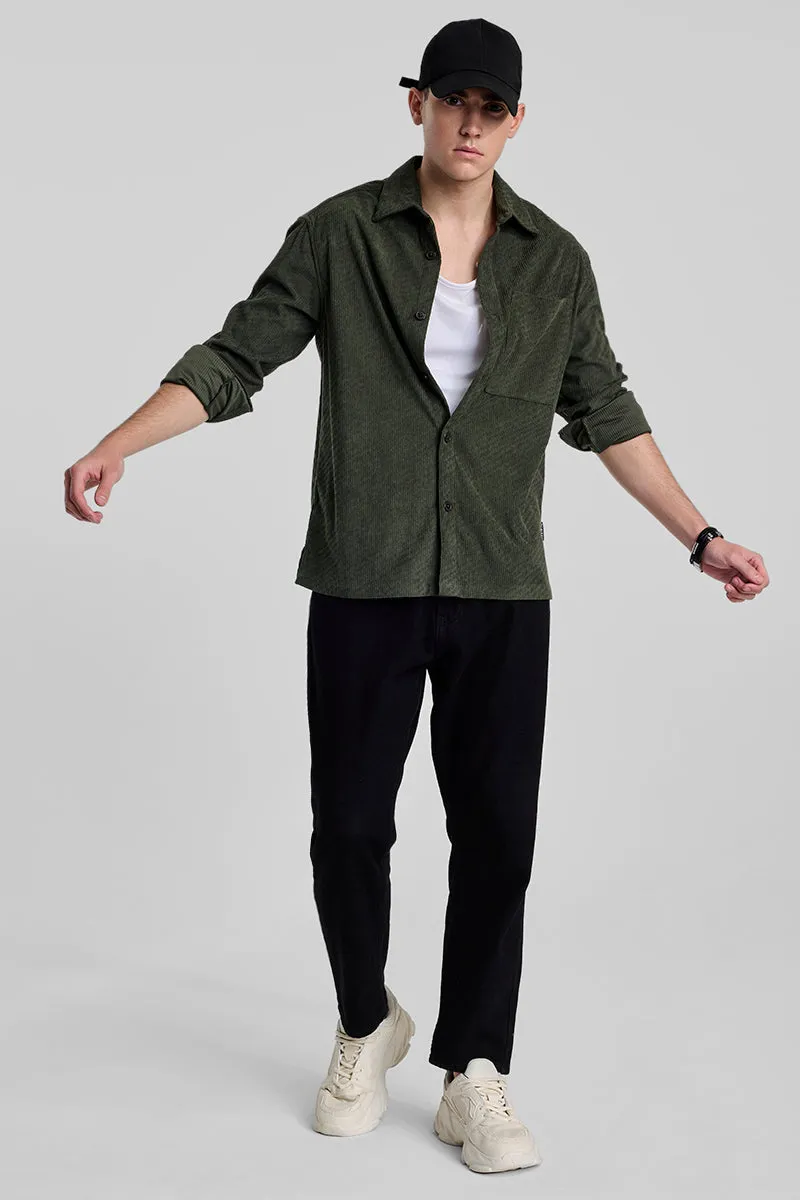 Dark Green Textured Corduroy Overshirt