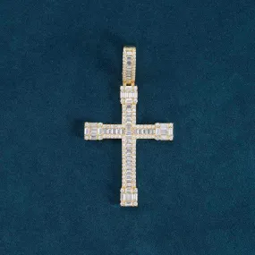 Emerald Cut Moissanite Cross Pendant 14K Gold