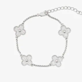 Four Leaf White Gold Moissanite Motif Bracelet