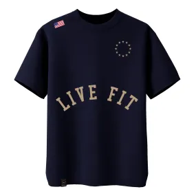 Heavyweight Short Sleeve Crewneck - Navy/Tan