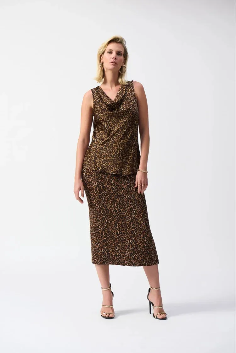 Joseph Ribkoff Satin Sleeveless Animal Print Top