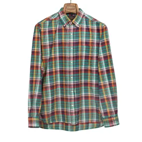 Long sleeve buttoned down shirt in green Madras check