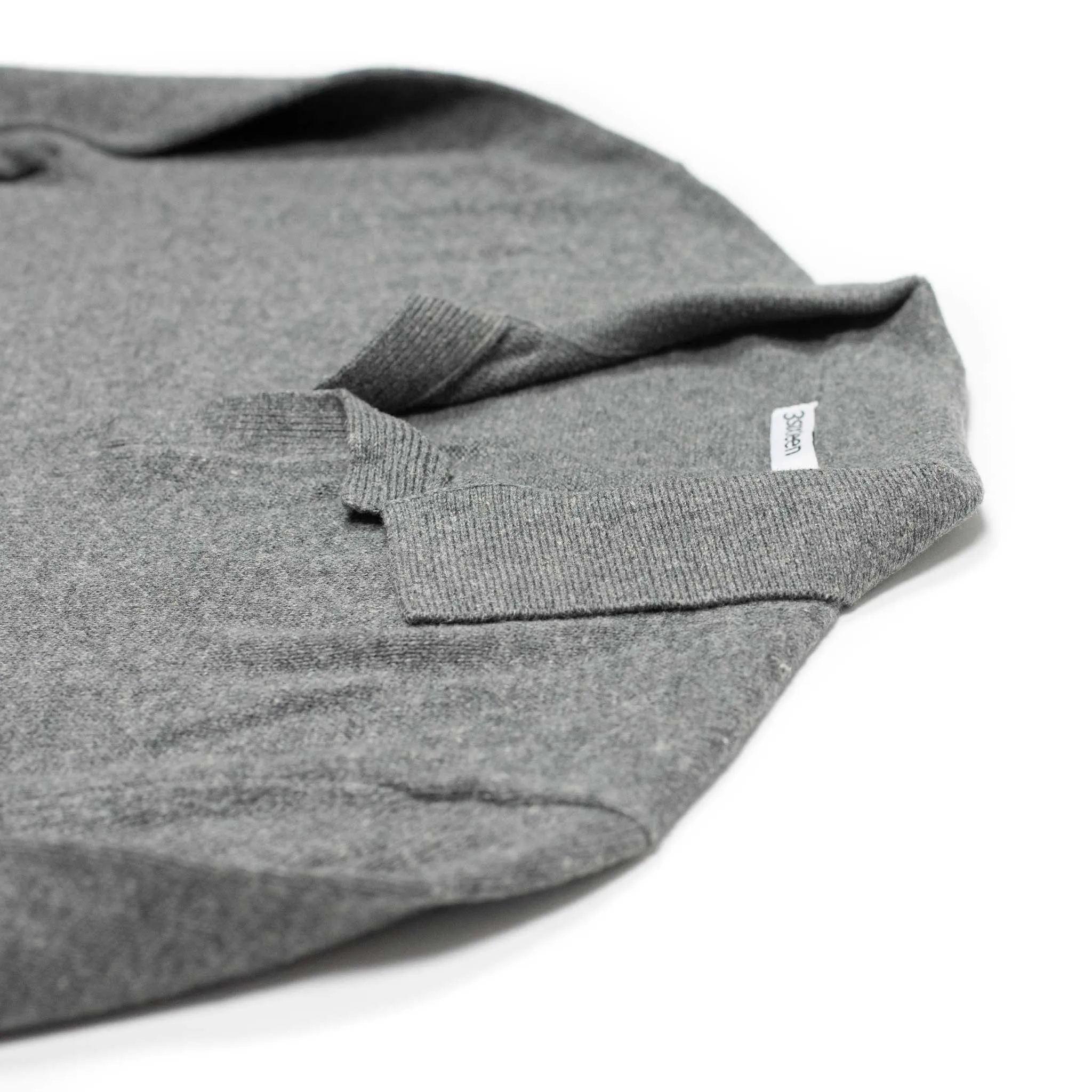 Long sleeve knit polo in grey cotton and linen