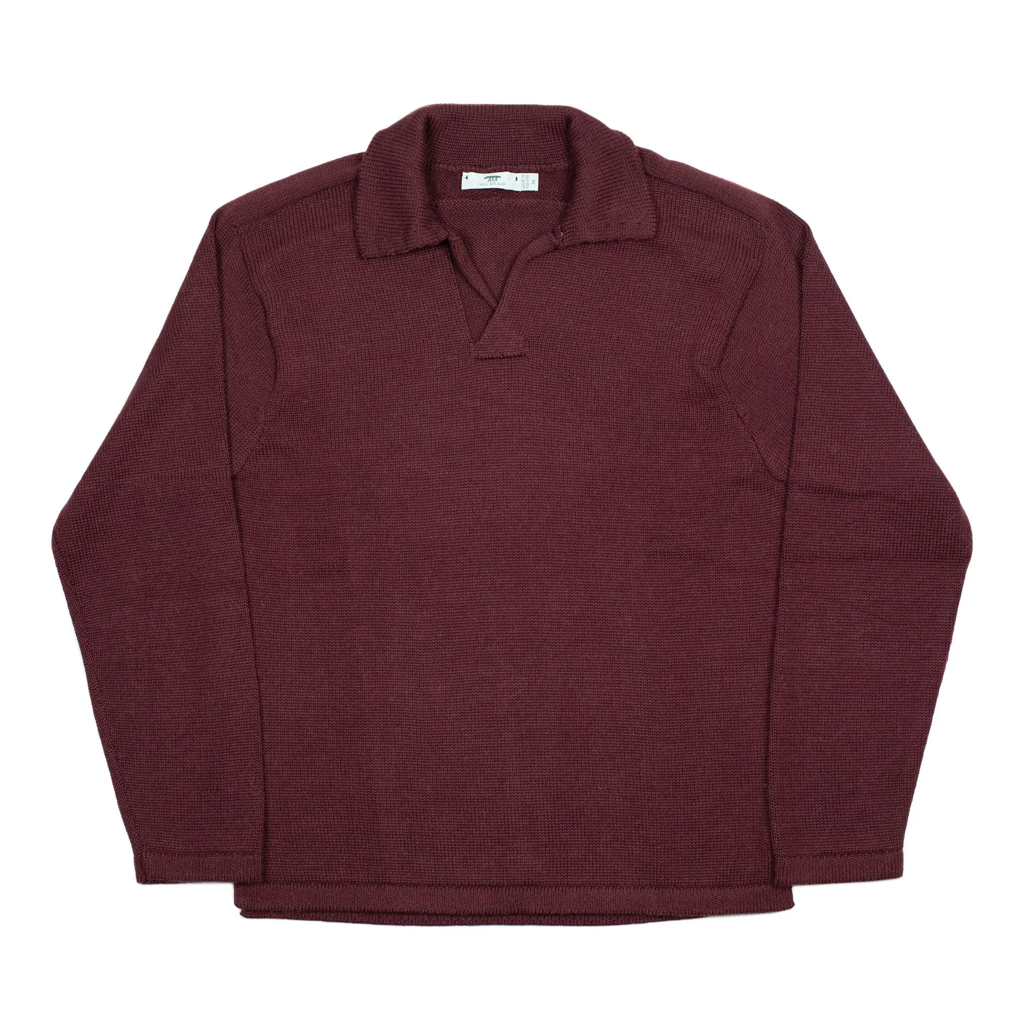 Long sleeve saddle shoulder polo in Bramble wine alpaca and silk