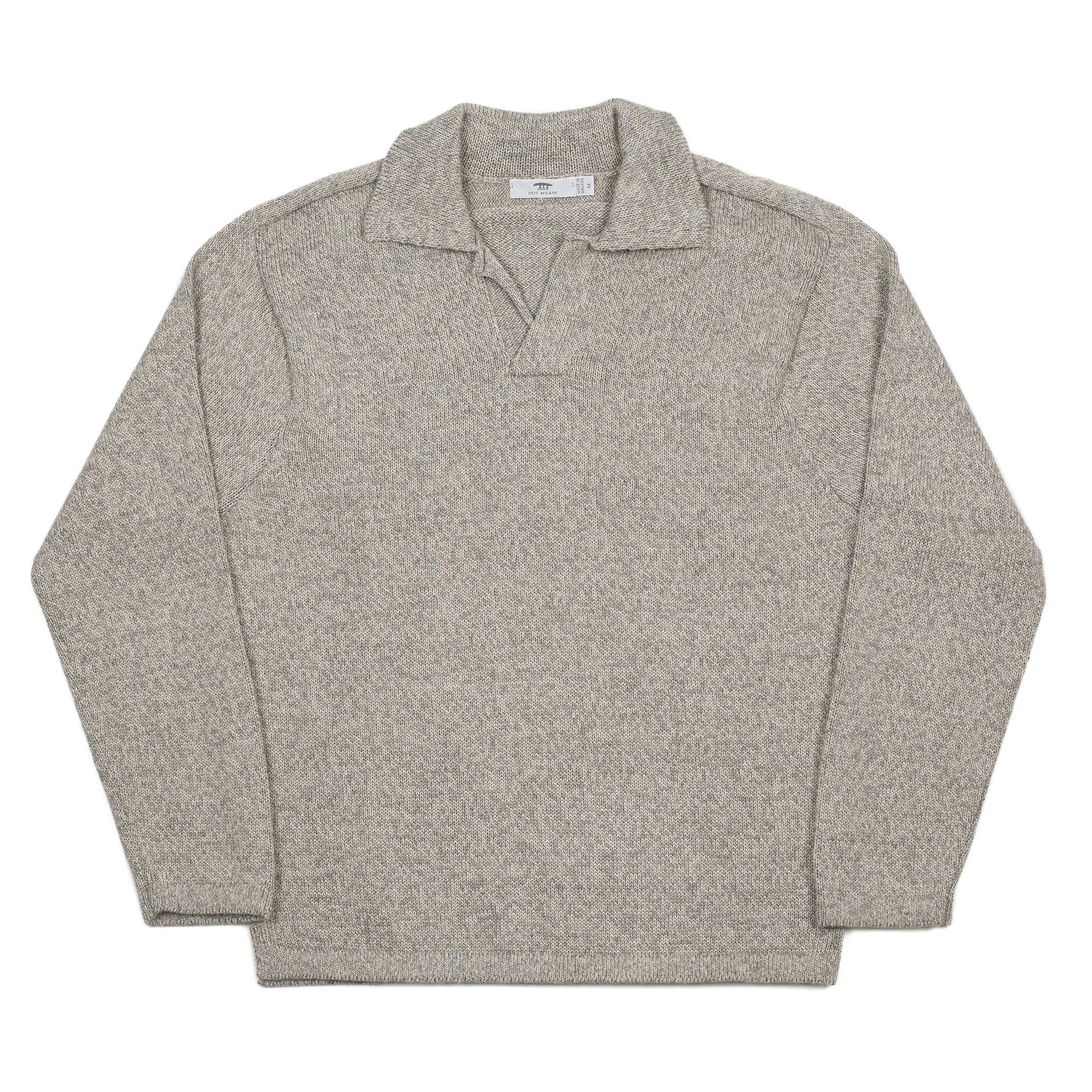 Long sleeve saddle shoulder polo in Oatmeal alpaca and silk