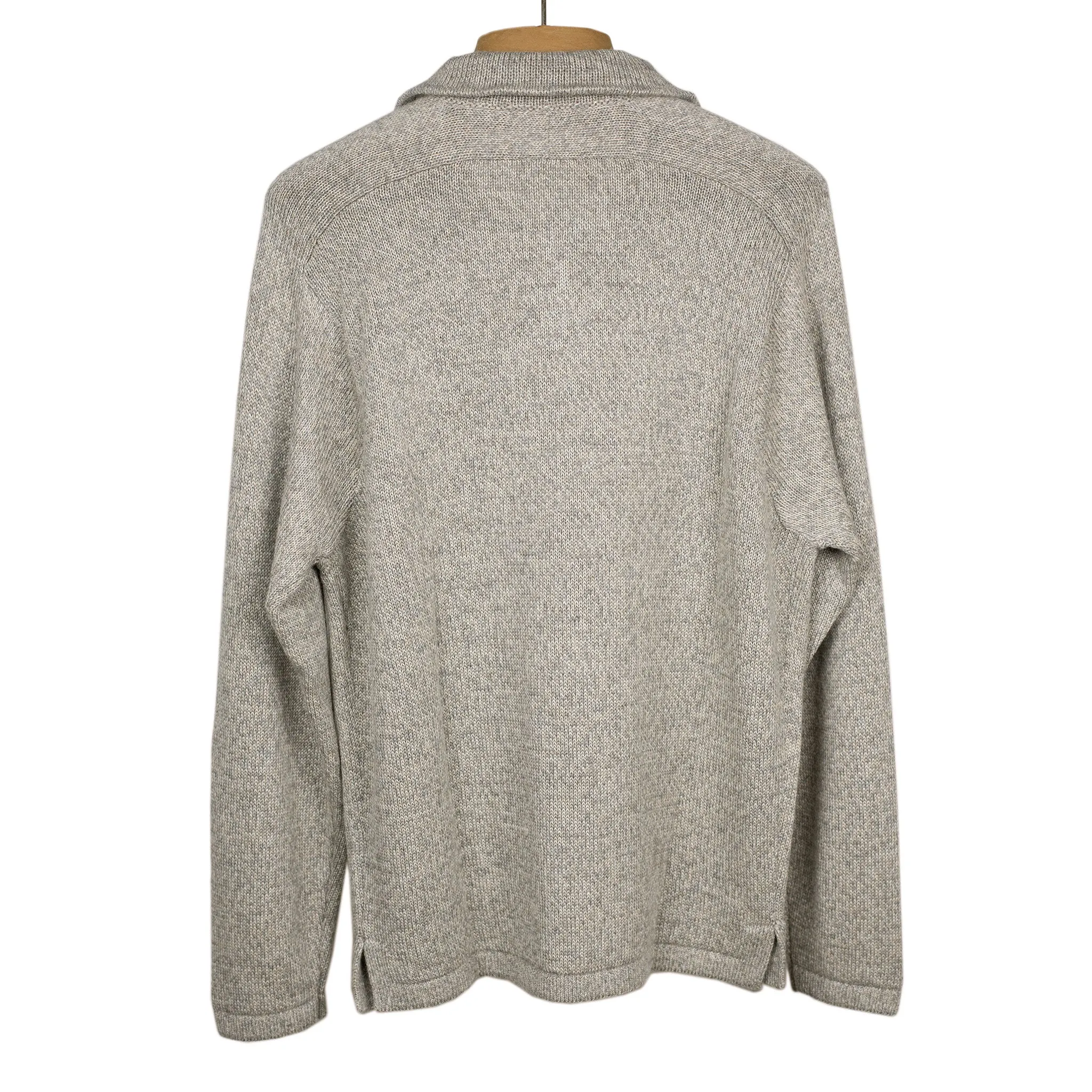 Long sleeve saddle shoulder polo in Oatmeal alpaca and silk