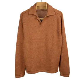 Long sleeve saddle shoulder polo in Rust Marl alpaca and silk