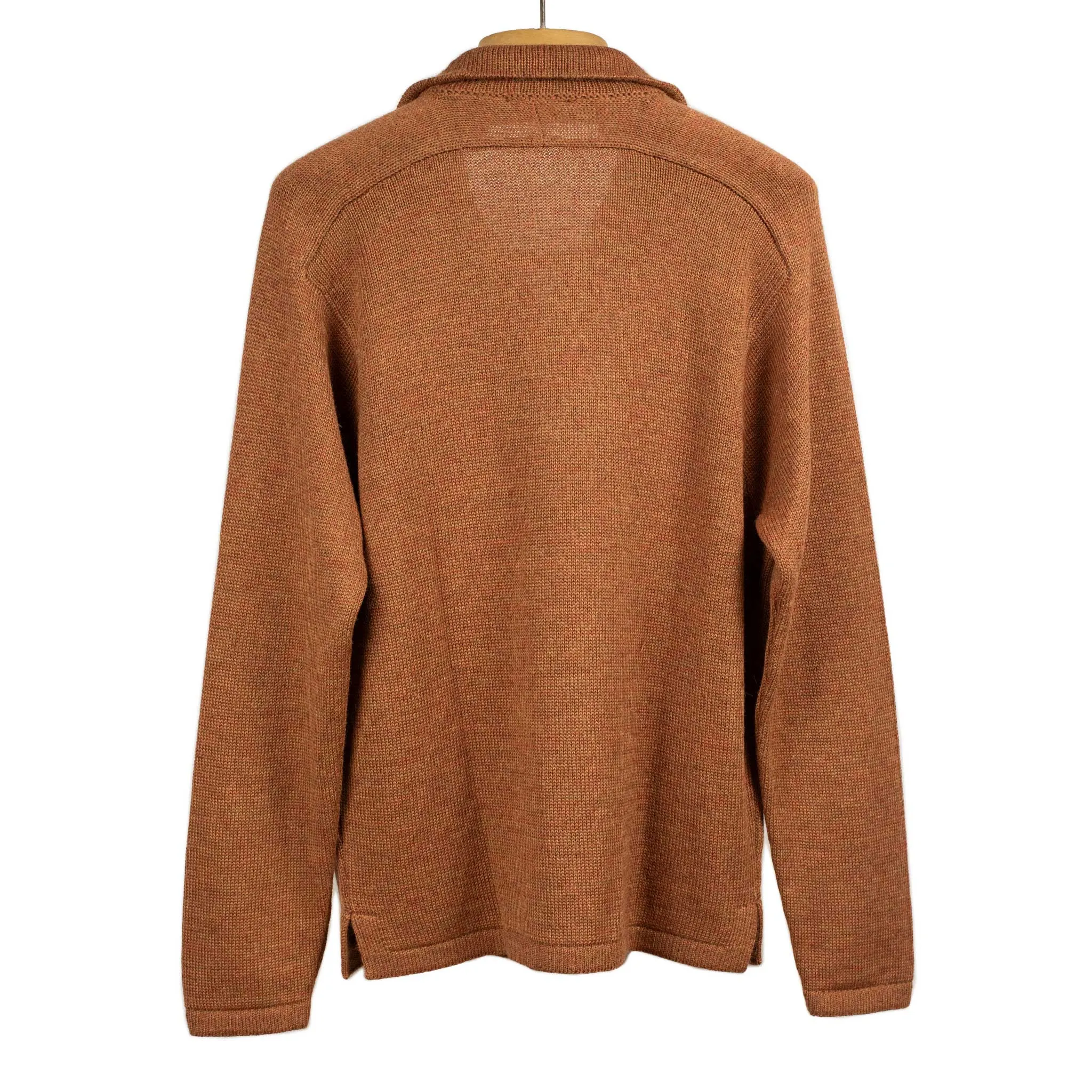 Long sleeve saddle shoulder polo in Rust Marl alpaca and silk