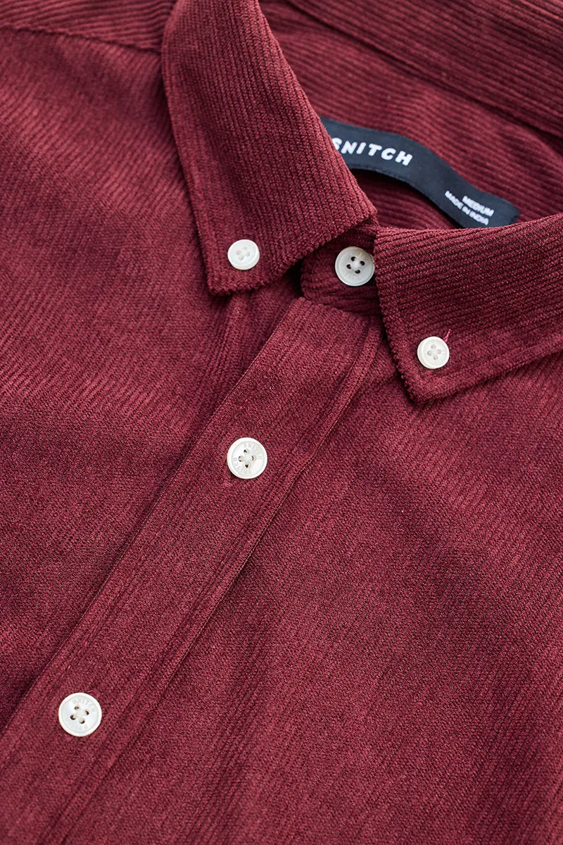 Maroon Slim Fit Corduroy Shirt