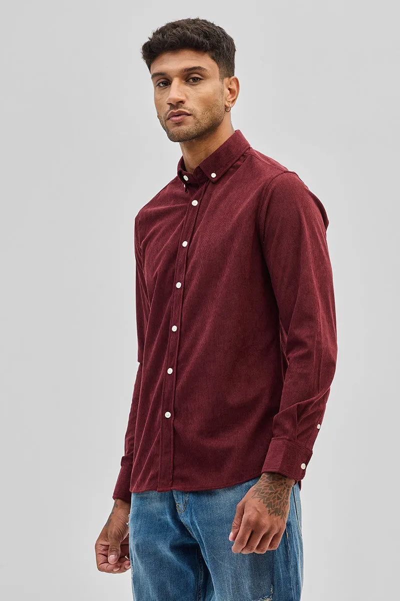 Maroon Slim Fit Corduroy Shirt