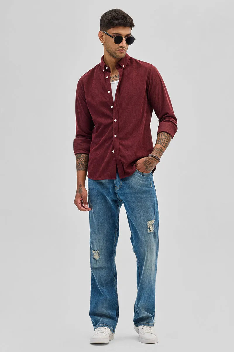 Maroon Slim Fit Corduroy Shirt