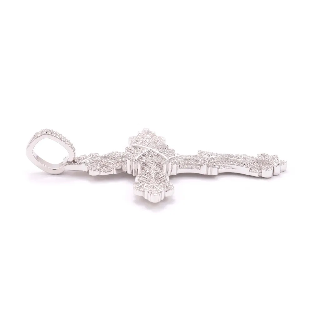 Moissanite Ornamental Cross 14K White Gold