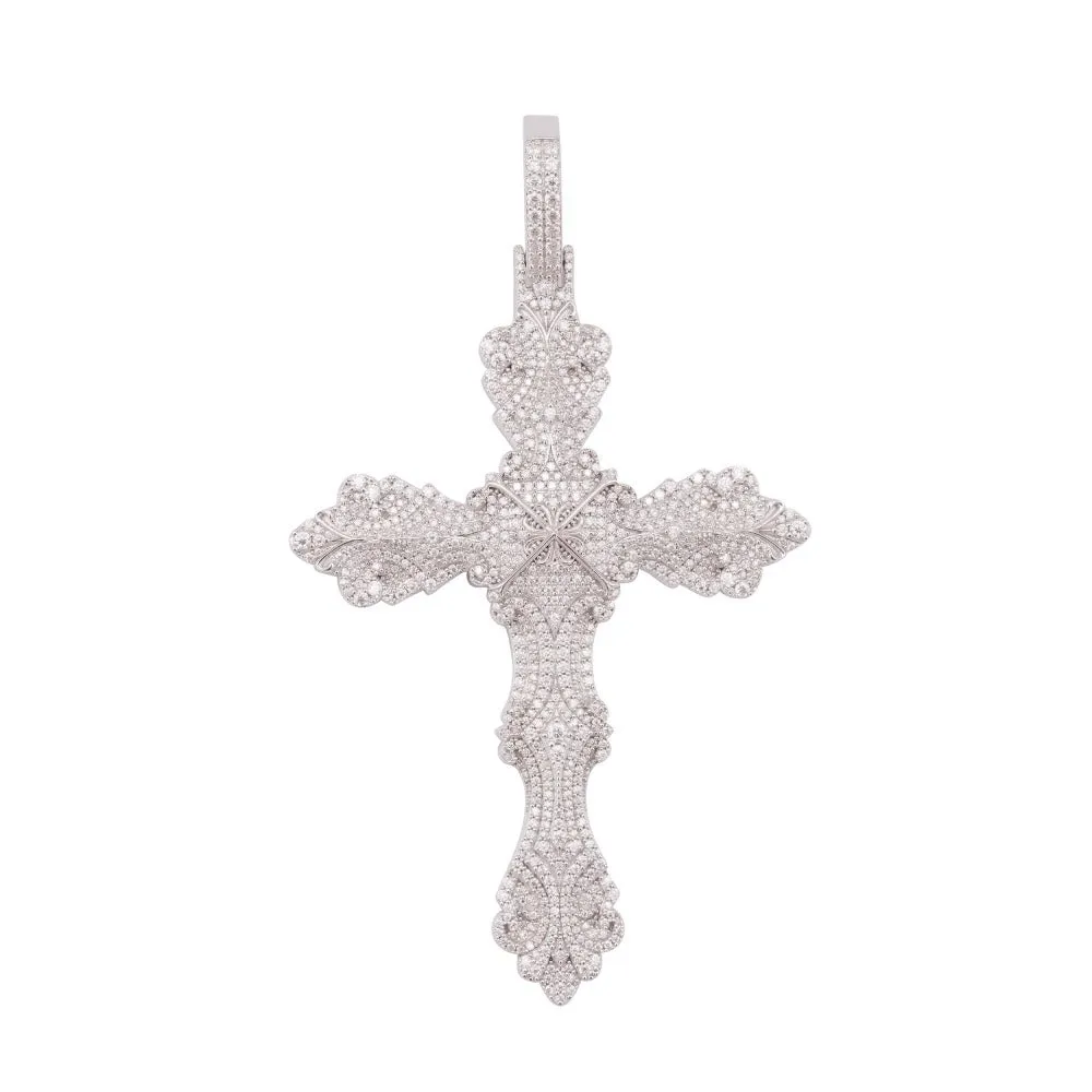 Moissanite Ornamental Cross 14K White Gold