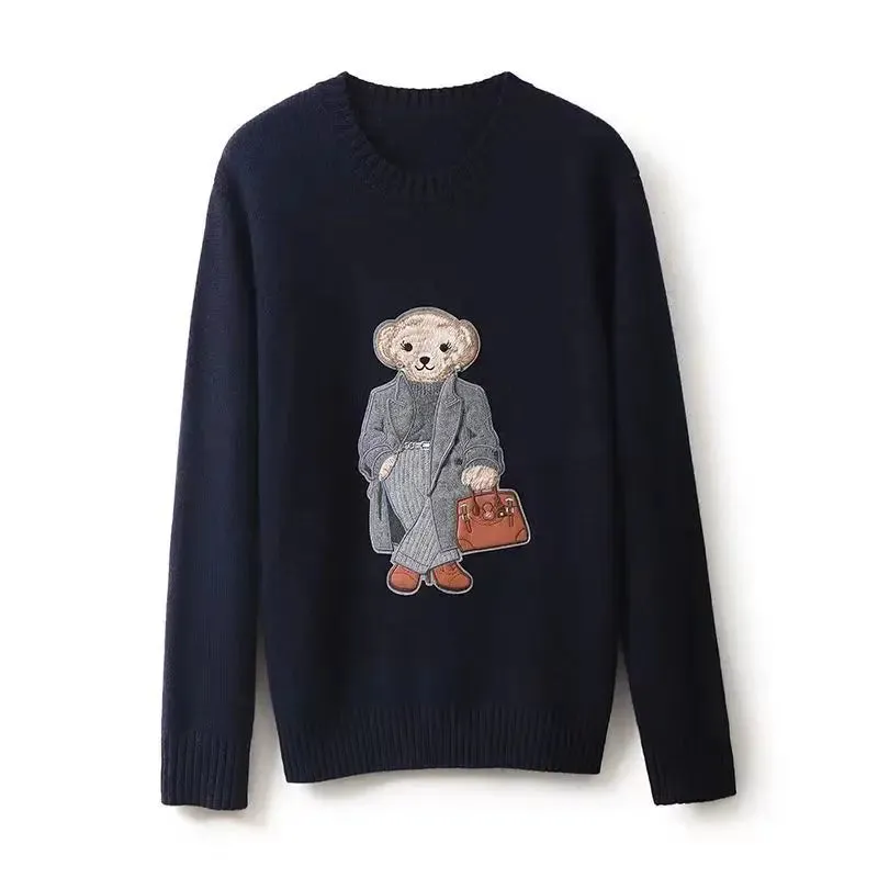 New Fall/Winter Pullover Ralph Women's Sweater O-Neck Bear Embroidery Stylish Casual Loose Knit Women's Lauren Sweater Jacket