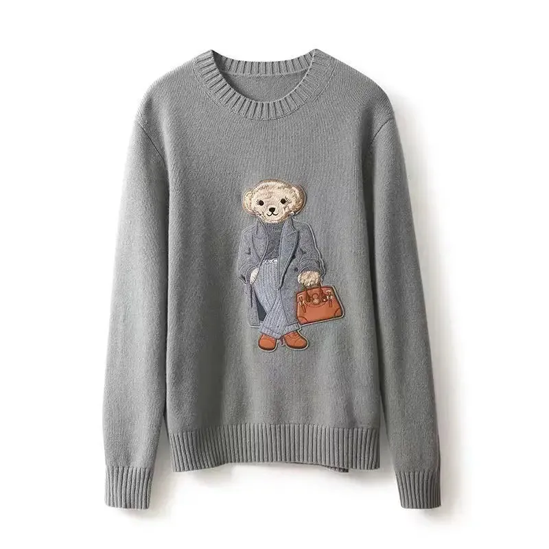 New Fall/Winter Pullover Ralph Women's Sweater O-Neck Bear Embroidery Stylish Casual Loose Knit Women's Lauren Sweater Jacket