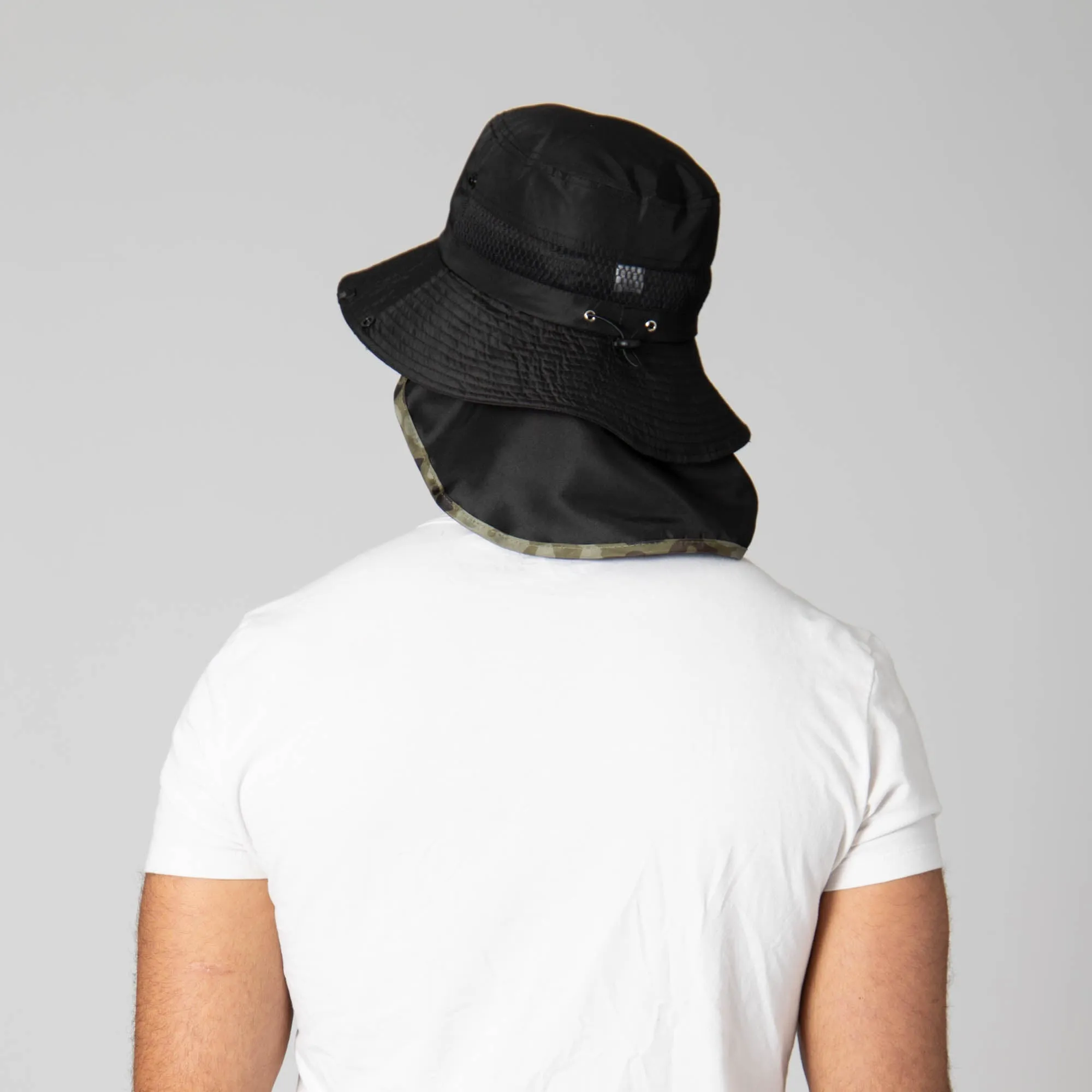 Outdoor Boonie Hat with Neck Flap and Adjustable Chin Cord