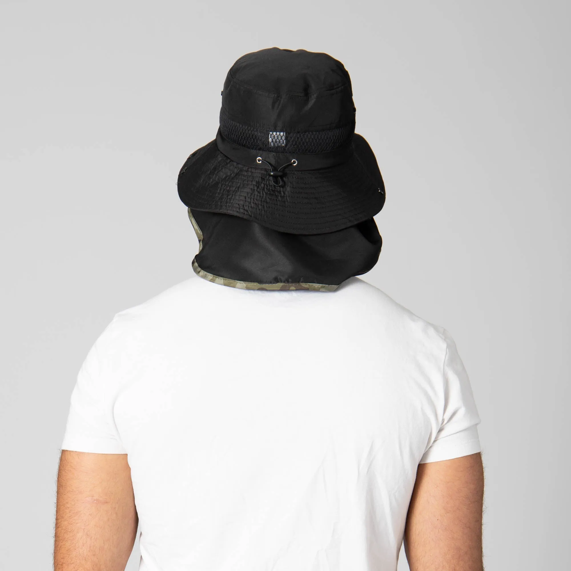 Outdoor Boonie Hat with Neck Flap and Adjustable Chin Cord