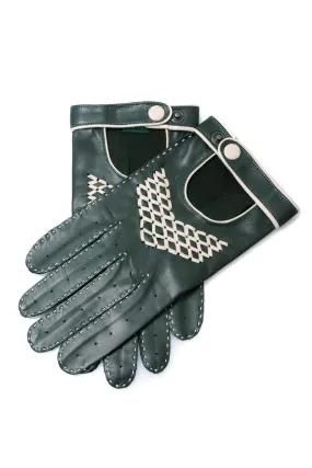 Racing Green & Cream Leather Driving Gloves