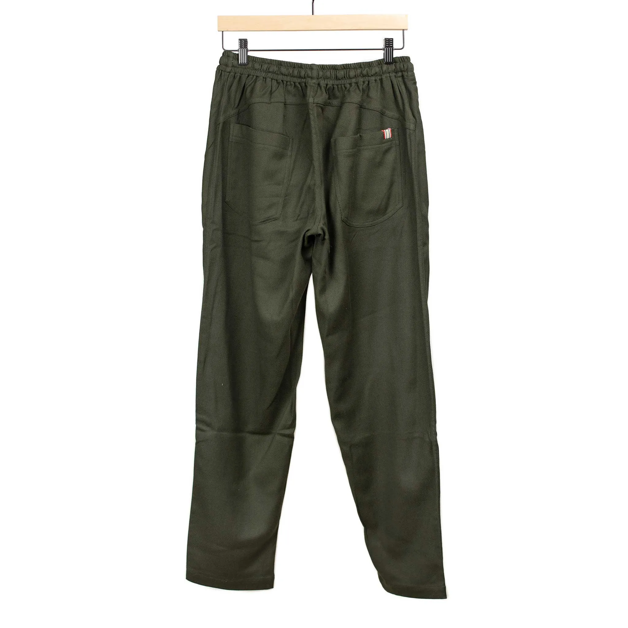 Roy trousers in olive handloom cotton herringbone