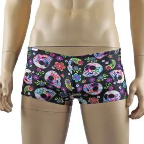 SALE - Mens Halloween Flower and Skull Boxer Briefs Hot Pants Mini Shorts