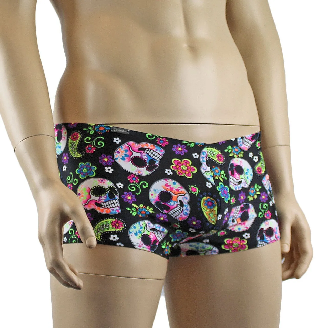 SALE - Mens Halloween Flower and Skull Boxer Briefs Hot Pants Mini Shorts