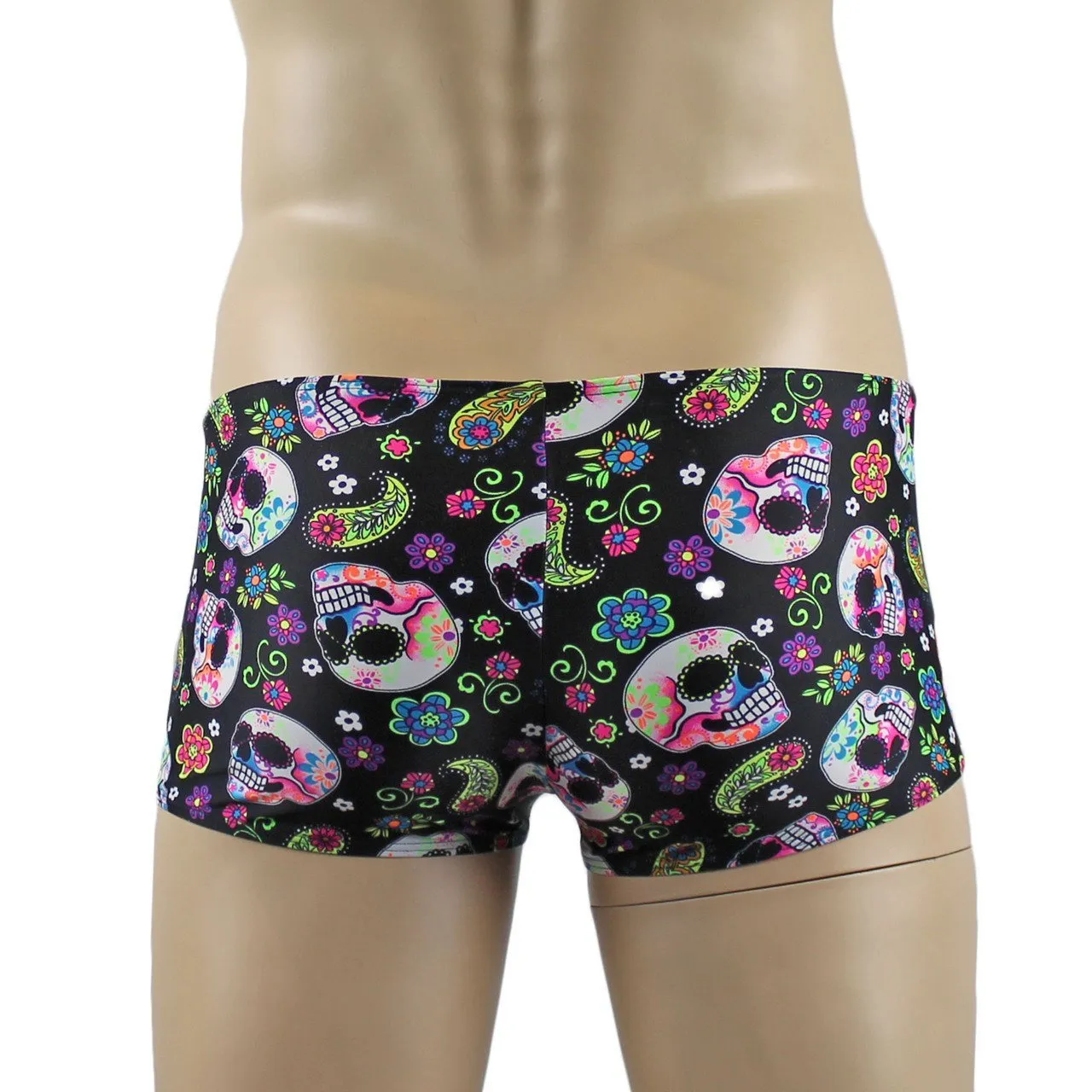 SALE - Mens Halloween Flower and Skull Boxer Briefs Hot Pants Mini Shorts