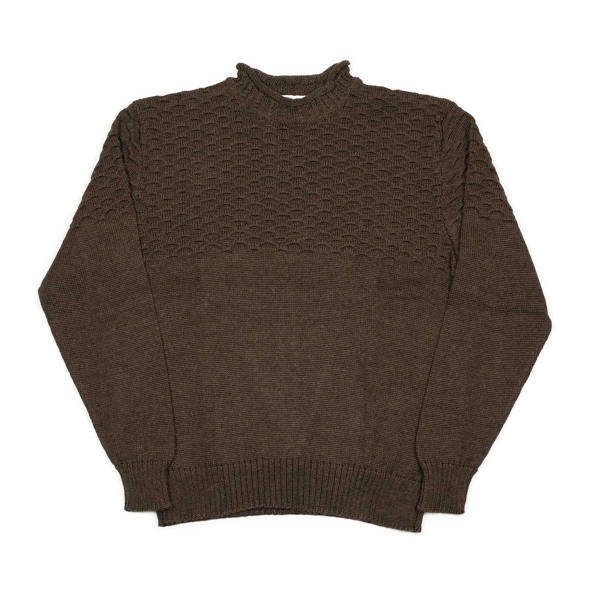 Seafoam stitch gansey sweater in brown alpaca and silk