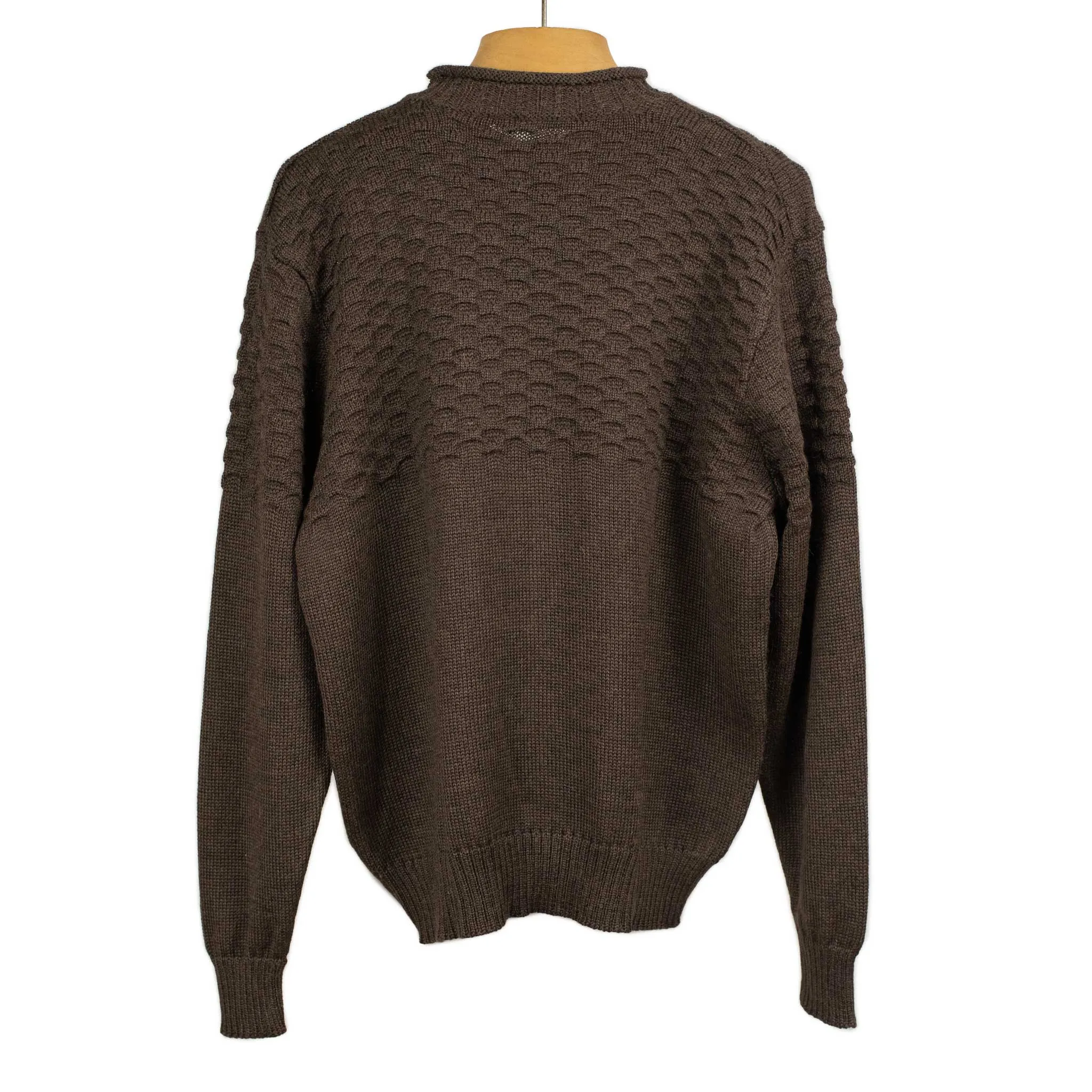 Seafoam stitch gansey sweater in brown alpaca and silk