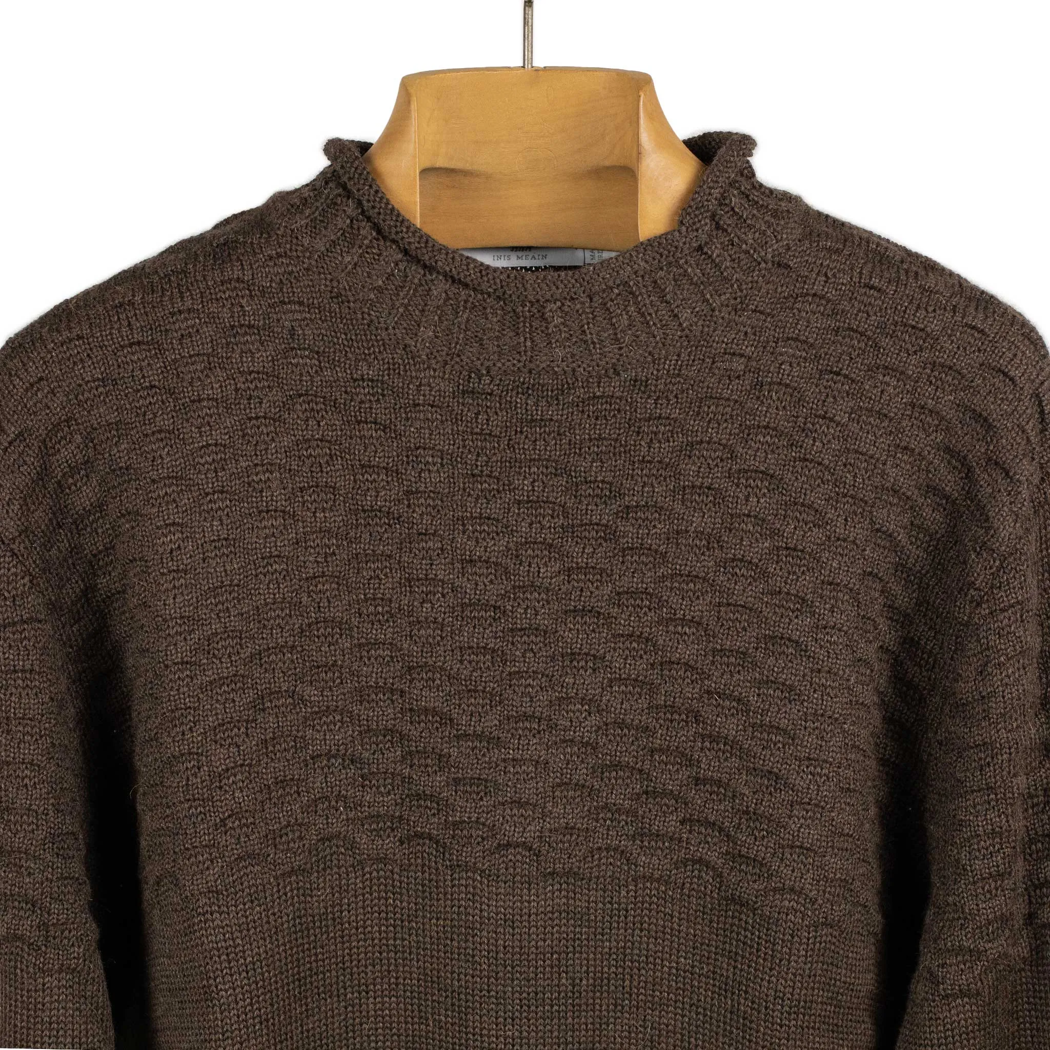 Seafoam stitch gansey sweater in brown alpaca and silk