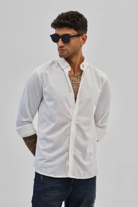 White Slim Fit Corduroy Shirt